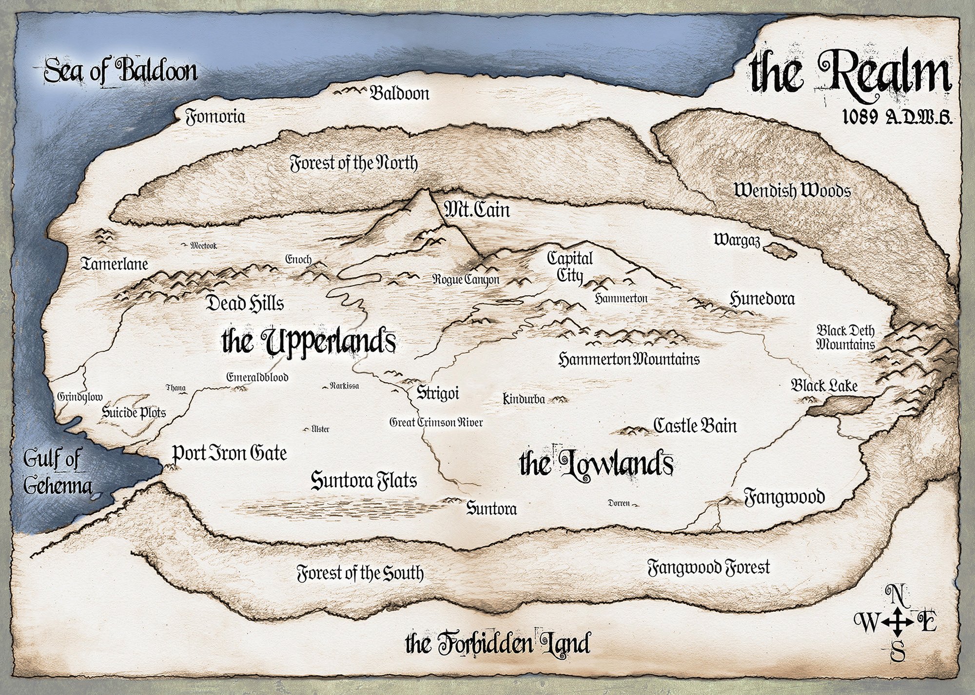 Hand-drawn map of the Realm, 1089 A.D.W.B.