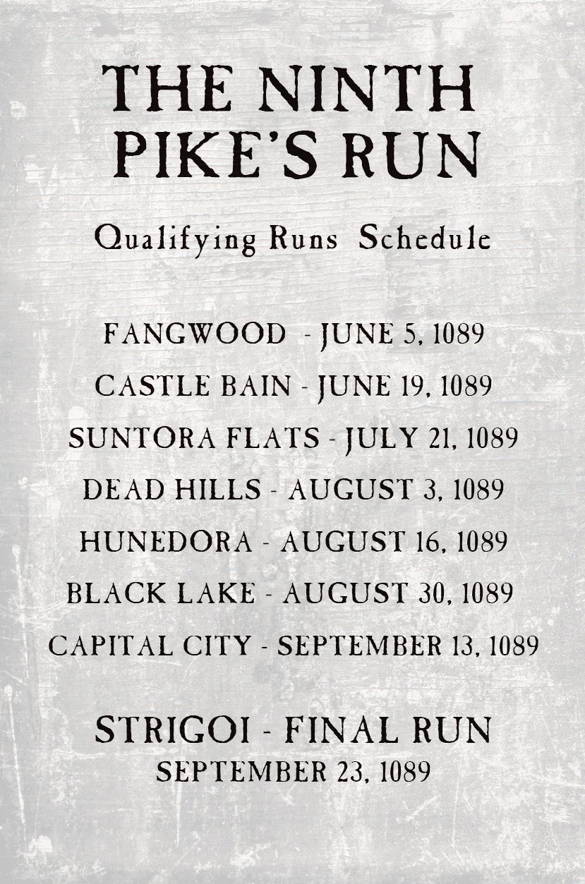 Qualifying runs schedule poster for the Ninth Pike's Run